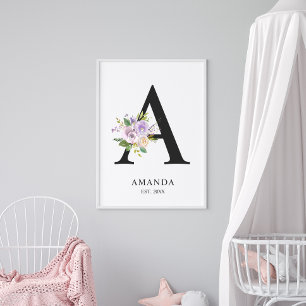 Poster Lettre violet lavande 'A' Nursert Nom Wall Art