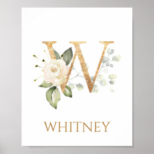 Poster Lettre W Monogramme crème blanche rose Nursery Pos