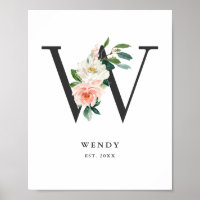 Lettre W Monogramme Peach Florals Nursery