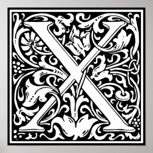 Poster Lettre X Monogramme Art Nouveau Médiéval