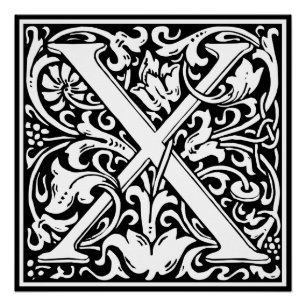 Poster Lettre X Monogramme médiéval Art Nouveau