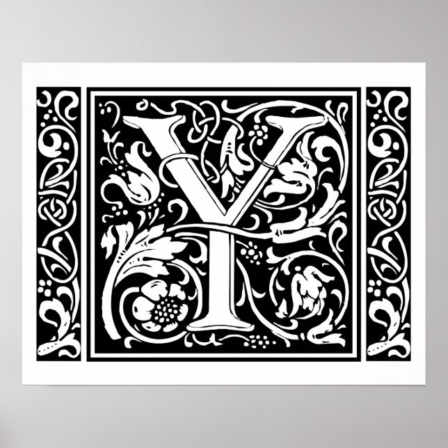 Poster Lettre Y Monogramme médiéval Art Nouveau (Devant)