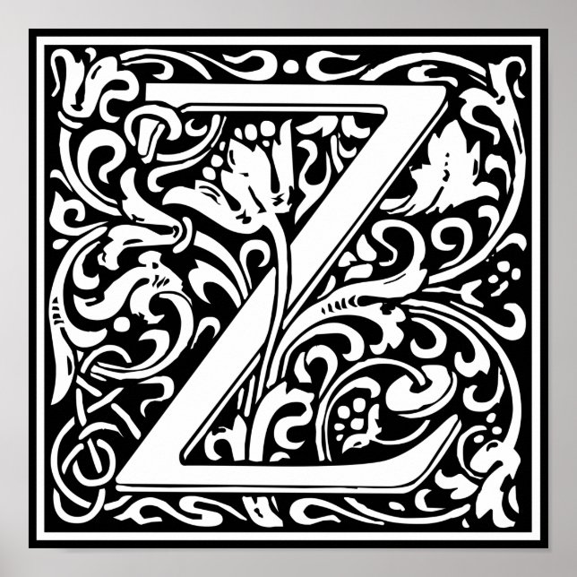 Poster Lettre Z Monogramme médiéval Art Nouveau (Devant)