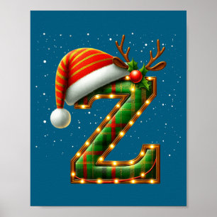 Poster Lettre Z Noël Plaid Chapeau de Père Noël Monogramm