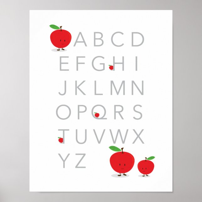 Poster Lettres alphabétiques ABC Éducatif Pomme Fruit (Devant)