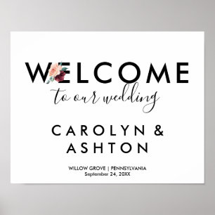 Poster Lettres de fleurs   Mariage de bienvenue Maroon
