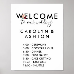 Poster Lettres de fleurs   Maroon Mariage Ordre des événe