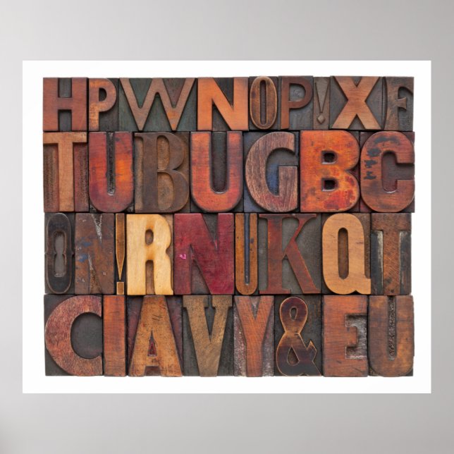 Poster lettres de l'alphabet aléatoire - letterpress vint (Devant)