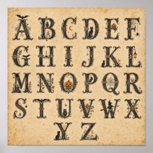 Poster Lettres de l'alphabet d'Halloween victorien