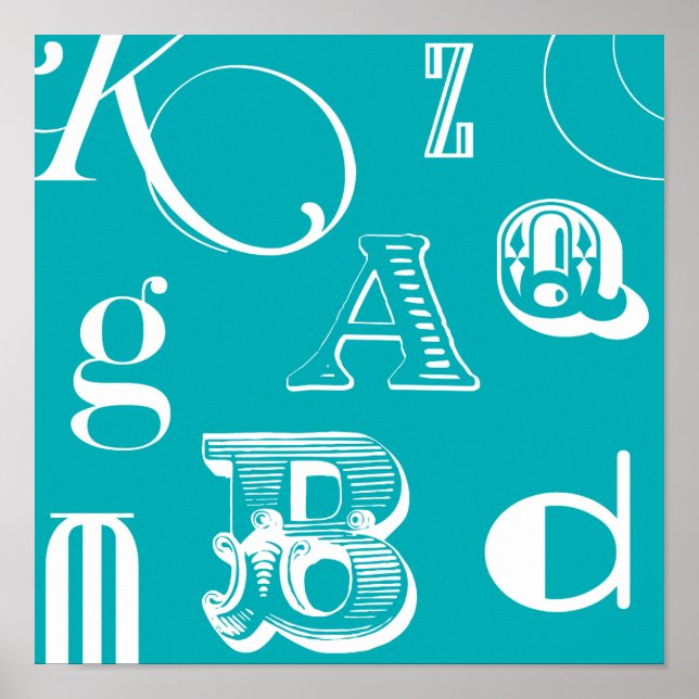 Poster Lettres décoratives sur Arrière - plan bleu (Devant)