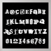 Lettres et numéros alphabétiques ABC | Noir et bla