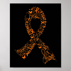 Poster Leucémie Cancer Lutte Guerrier Orange Ribbon Lauré