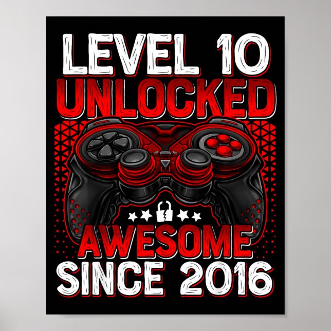 Poster Level 10 Unlocked 10 Year Old Boys 10th Birthday B (Devant)