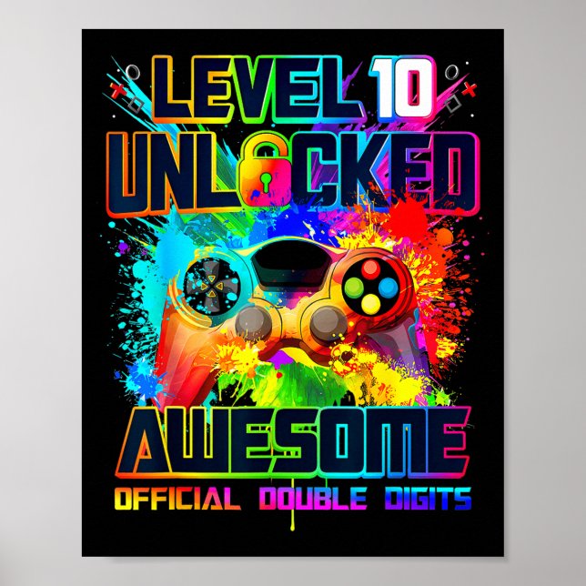 Poster Level 10 Unlocked Awesome Gaming Birthday Boy 10th (Devant)