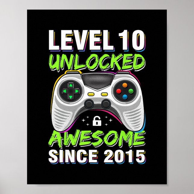 Poster Level 10 Unlocked Awesome Since 2015 10th Birthday (Devant)