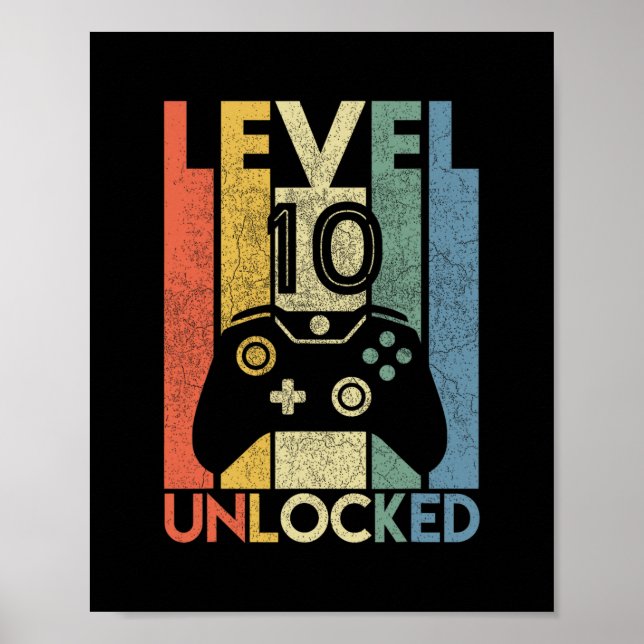 Poster Level 10 Unlocked Shirt Funny Video Gamer 10th Bir (Devant)