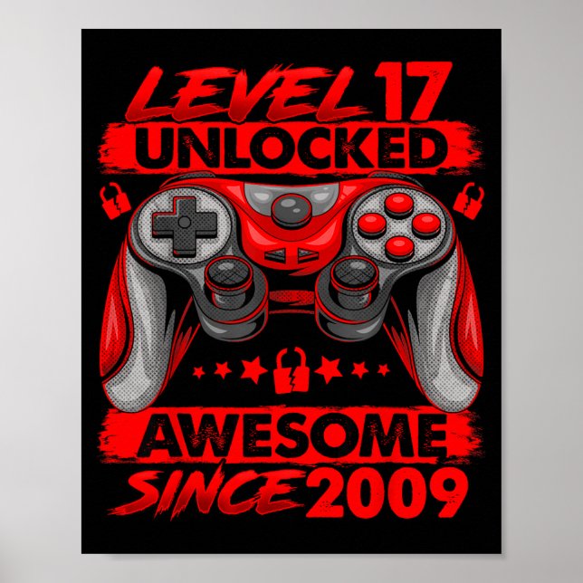 Poster Level 17 Unlocked 17 Year Old Boys 17th Birthday B (Devant)