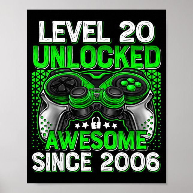 Poster Level 20 Unlocked 20 Year Old Boys 20th Birthday B (Devant)