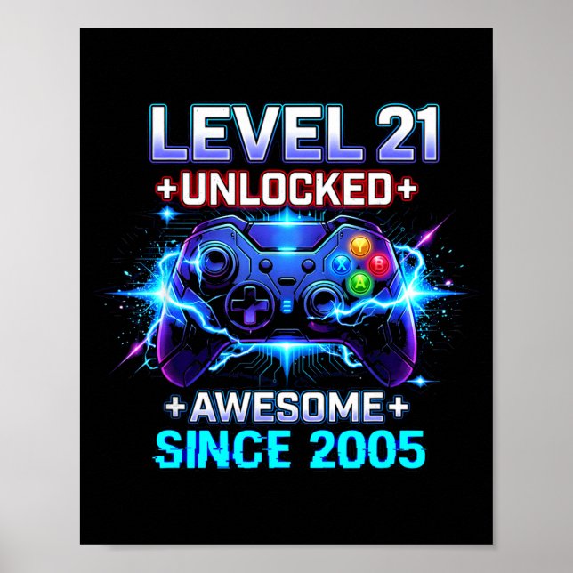Poster Level 21 Unlocked Awesome Since 2005 21st Birthday (Devant)