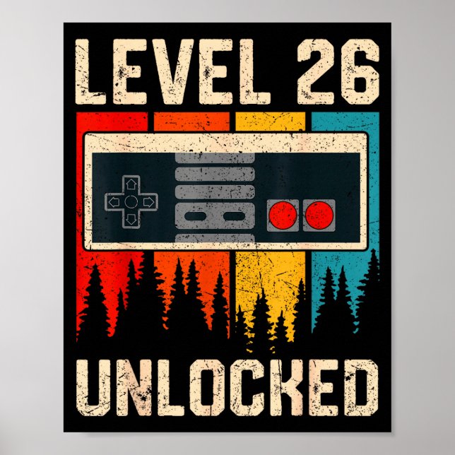 Poster Level 26 Unlocked Video Game Controller Birthday M (Devant)