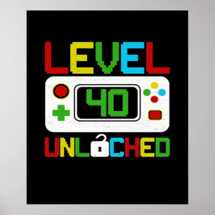 Poster Level 40 Unlocked Video Game 10th Birthday Gift