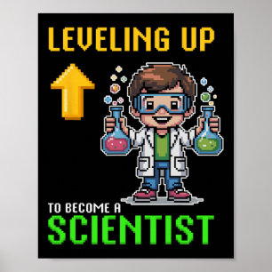 Poster Levelup Scientist Ck To School Funny Gamer Boy