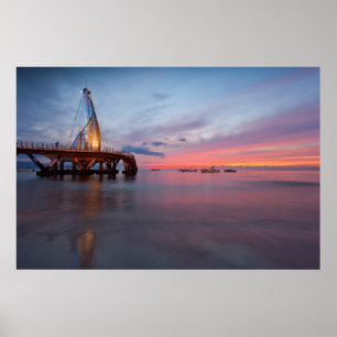 Poster Lever de la lune et coucher du soleil