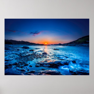 Poster Lever De Soleil Au-Dessus D'Horizon À Seashore À L