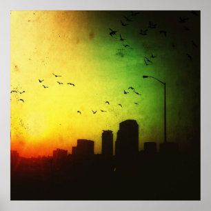 Poster Lever de soleil foncé de ville