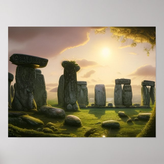 Poster Lever de soleil sur l'Art numérique de Stonehenge (Devant)