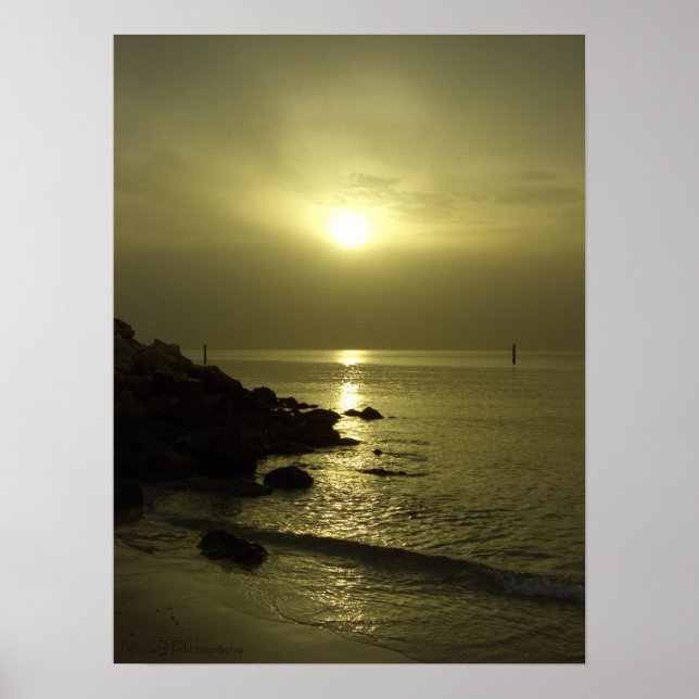 Poster Lever de soleil sur l'océan, golfe Arabique, Koweï (Devant)