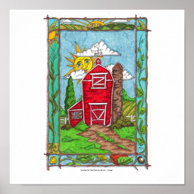 Poster Lever du soleil à la ferme (Devant)