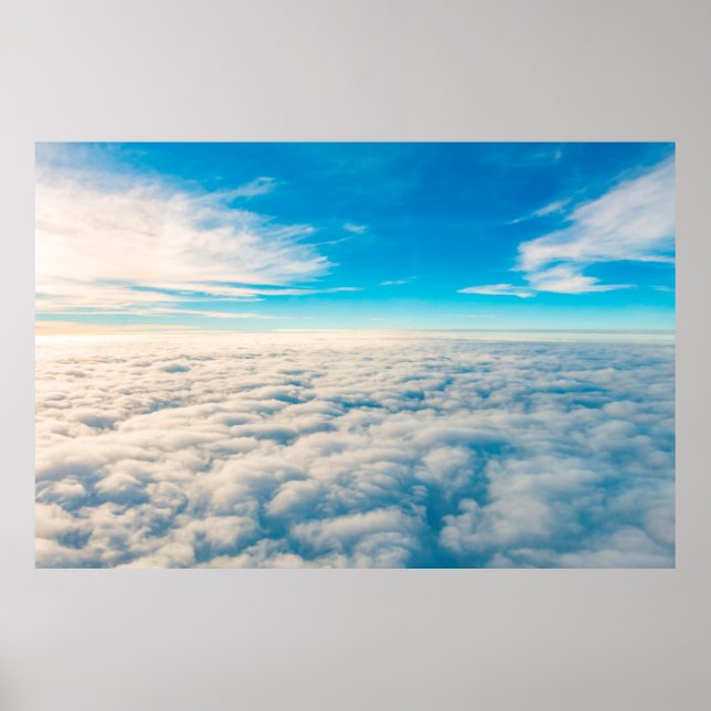 Poster Lever du soleil au-dessus des nuages depuis la fen (Devant)