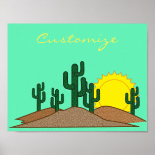 Poster Lever du soleil du désert du Saguaro Vert