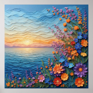 Poster Lever du soleil pittoresque sur un océan serein