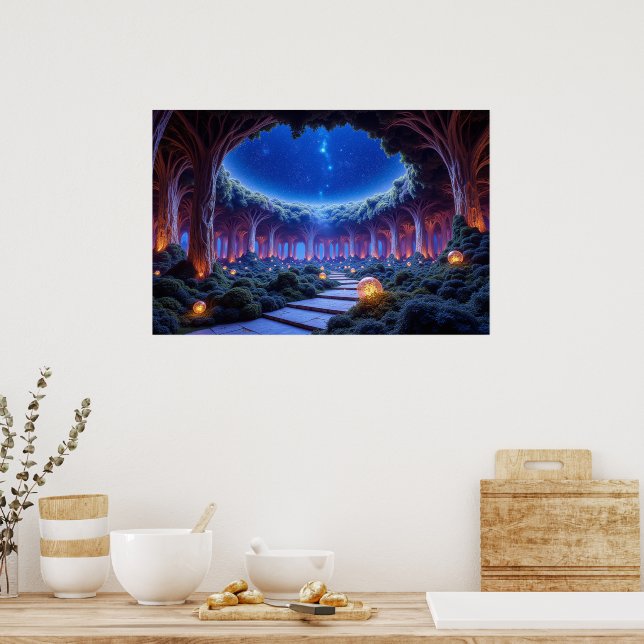 Poster Lévitation mystique d'arbres dans un jardin surréa (Cuisine)