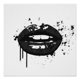 Poster Lèvres de baiser noir et blanc maquillage de mode