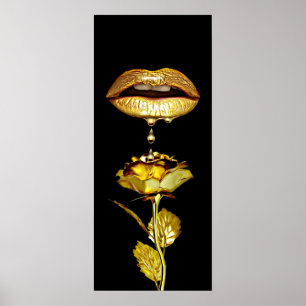 Poster Lèvres Lèvres Lèvres Lèchement de l'or liquide