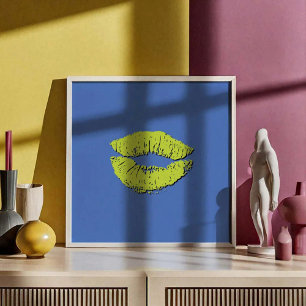 Poster Lèvres qui s'embrassent en bleu et vert
