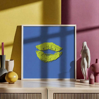 Poster Lèvres qui s'embrassent en bleu et vert
