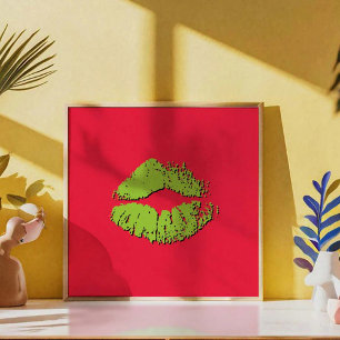 Poster Lèvres qui s'embrassent rouges et vertes