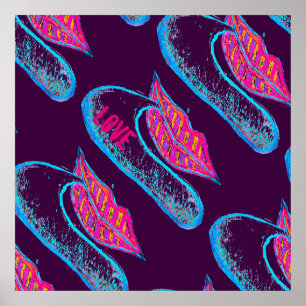 Poster Lèvres roses et un mot balon ou langue