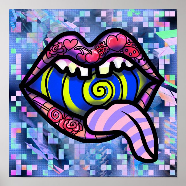 Poster Lèvres roses hurlant Bouche Spirale Pop Art Imprim (Devant)