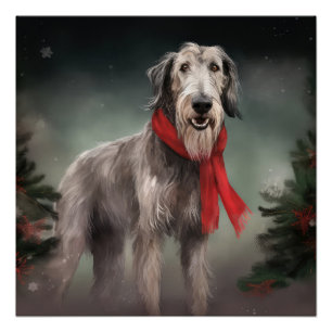Poster Lévrier dans la neige de Noël