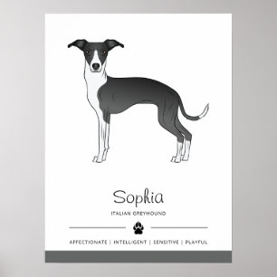 Poster Lévrier Italien Noir Et Blanc Avec Texte Personnal