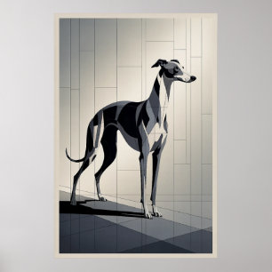 Poster Lévrier Patchwork - Chien Géométrique Élégant