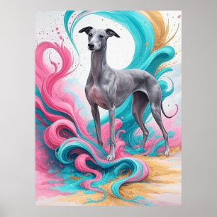 Poster Lévrier réaliste avec fond de couleur néon