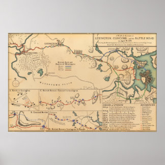 Poster Lexington, Concord et la route de la bataille 