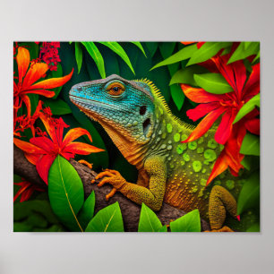 Poster Lézard vert en forêt tropicale