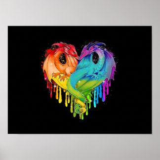Poster LGBT Dragon Heart Rainbow Heart Dragon LGBT Pride
